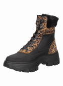 Botín negro de cuero para mujer, estilo informal con tacón plano de 6.5 cm y punta redonda.