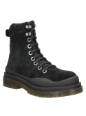Botín negro de cuero gamuzado para mujer, estilo informal, taco plano de 4.5 cm, ideal para un look moderno.