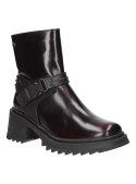 Botín burdeo de cuero para mujer con taco bloque de 7 cm, ideal para un estilo informal y atrevido.
