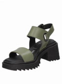 Sandalia verde para mujer de estilo informal con diseño robusto y suela de taco cuadrado moderno y cómodo.