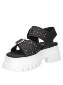 Sandalia negra de mujer, cuero premium con punta abierta para estilo y confort.