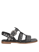 Calzado de cuero negro con tachas, sandalia femenina, cómoda y fresca para el verano.