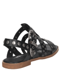 Sandalia Zappa G389 de cuero negro, diseño vanguardista con tachas, taco plano y punta abierta.