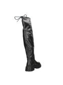 Bota de mujer negra en cuero, diseño sofisticado con punta redonda.