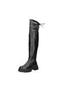 Bota de cuero negro casual para mujer con taco bloque y caña alta.