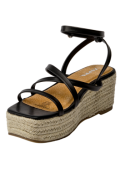 Calzado de mujer casual de cuero negro con diseño abierto y tiras cruzadas, perfecto para primavera y verano.