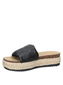 Sandalia casual de cuero negro para mujer, diseño sencillo con plataforma, perfecta para un estilo natural y desenfadado.