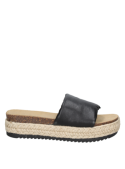 Calzado casual de cuero negro para mujer, con plataforma estilo cuerda, perfecto para combinar con atuendos veraniegos.