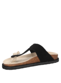 Sandalia negra de cuero para mujer, estilo casual, ideal para combinar con ropa veraniega y actividades prolongadas de pie.