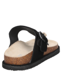 Elegante sandalia negra de cuero casual para mujer, diseño abierto con hebilla, perfecta para paseos al aire libre.