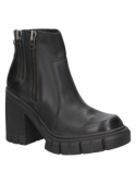 Botín de cuero negro para mujer, estilo casual-chunky, suela gruesa y minimalista, ideal para combinar con jeans o vestidos.