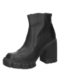 Botín negro de cuero para mujer, estilo casual y robusto, con cierre de cremallera lateral y suela gruesa tipo plataforma.