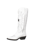 Bota vaquera de cuero blanco para mujer con relámpagos y estrella, diseño elegante y sofisticado.