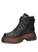 Botín negro de cuero para mujer con taco bloque de 6.5 cm y punta cuadrada, estilo casual.