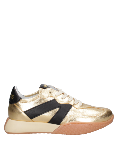 Zapatilla de cuero oro para mujer, estilo casual y athleisure, con diseño moderno y urbano, ideal para salidas cotidianas.
