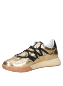 Zapatilla casual de cuero dorado para mujer, combina comodidad y sofisticación, adecuada para actividades urbanas.