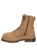 Botín camel con taco plano de 4.5 cm, ideal para un look casual.