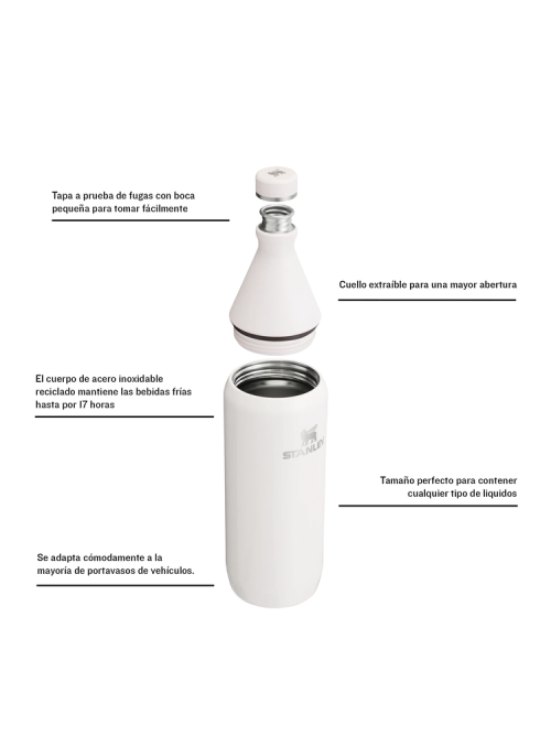 Botella de acero inoxidable rosada, género niño, recomendada para actividades outdoor y picnics.