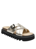 Sandalia Zappa K351 dorada en cuero, diseño contemporáneo para mujer con forro de poliuretano y taco plano.
