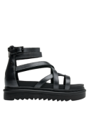 Sandalia de cuero negro para mujer con diseño casual y taco plano de 6 cm.