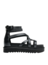 Sandalia de cuero negro para mujer con diseño casual y taco plano de 6 cm.