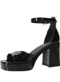 Sandalia negra de charol para mujer, cuero de alta calidad, estilo único y sofisticado.