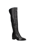 Bota de cuero negro, punta ligeramente redondeada, ideal para atuendos formales y casuales.