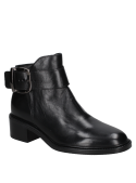Botín negro de cuero para mujer, estilo casual con diseño elegante, ideal para un look urbano sofisticado.
