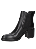 Botín Chelsea negro de cuero para mujer con elástico lateral y tacón medio cuadrado, ideal para estilo formal y casual.