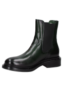 Botín Chelsea verde de cuero con caña media y suela robusta, diseño clásico y versátil para mujer.