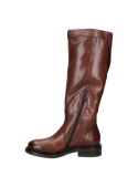 bota casual de cuero café para mujer, caño alto con hebilla ajustable, suela duradera para buen agarre en superficies.