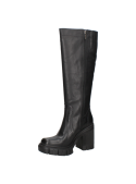 Elegante bota negra de mujer, talón alto y cuadrado, suela antideslizante, perfecta para superficies resbalosas.