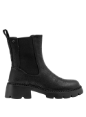 Chelsea negro de cuero para mujer, con caña alta y elásticos laterales, ofreciendo un estilo limpio y moderno.