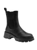 Botín de cuero negro Chelsea para mujer, con diseño sofisticado y construcción robusta para mayor durabilidad.
