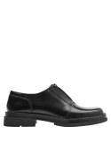 Calzado de cuero negro para mujer, con cremallera funcional y puntera clásica, ofrece confort y estilo formal.