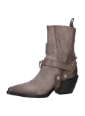 Bota vaquera de cuero taupe con lengüeta superior, facilitando el calce y asegurando estabilidad.