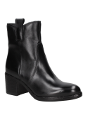 Botín de cuero negro para mujer, corte hasta el tobillo, estilo casual elegante, ideal para jeans o vestidos.