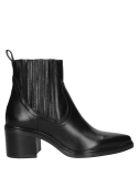 Botín Chelsea de cuero negro para mujer, con tacón estable y puntera elegante, ideal para un look urbano.