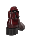 Botín burdeos de cuero para mujer, diseño clásico y elegante con tacón medio rectangular, ideal para uso diario y formal.