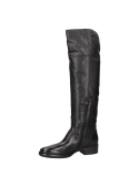 Elegante bota de cuero negro para mujer, sin adornos ni cierres visibles, con acabado liso y moderno.