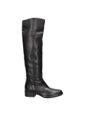 Bota negra de cuero para mujer, estilo casual y elegante, con diseño sobre la rodilla, ideal para un look moderno.