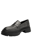 Mocasín de cuero metalizado estilo charol para mujer, perfecto para ocasiones cotidianas, salidas o eventos informales.