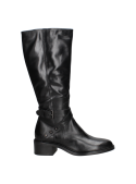 Punta redondeada de la bota negra biker, diseñada para ofrecer comodidad adicional al pie en uso diario.