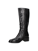 Detalle de costura elegante en la parte superior de la bota negra, que añade un toque estructurado al diseño de cuero.