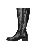 Bota negra de cuero estilo biker para mujer, con diseño clásico de caña alta y cierre lateral práctico para climas fríos.