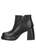 Botín negro casual de cuero para mujer, tacón ancho de altura media, combina estilo y comodidad.