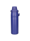 Botella de acero inoxidable azul, estilo outdoor, diseñada para niños, tapa antifugas para mayor higiene.