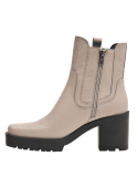 Elegante botín beige Chelsea para mujer en cuero, perfecto para ocasiones informales.