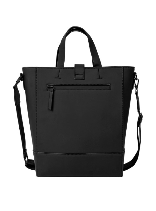 Tote bag negra con bolsillos internos, perfecta para organización y estilo casual o de oficina.