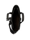 Tote bag negra de mujer en nylon engomado, diseño moderno y minimalista, ideal para uso diario.